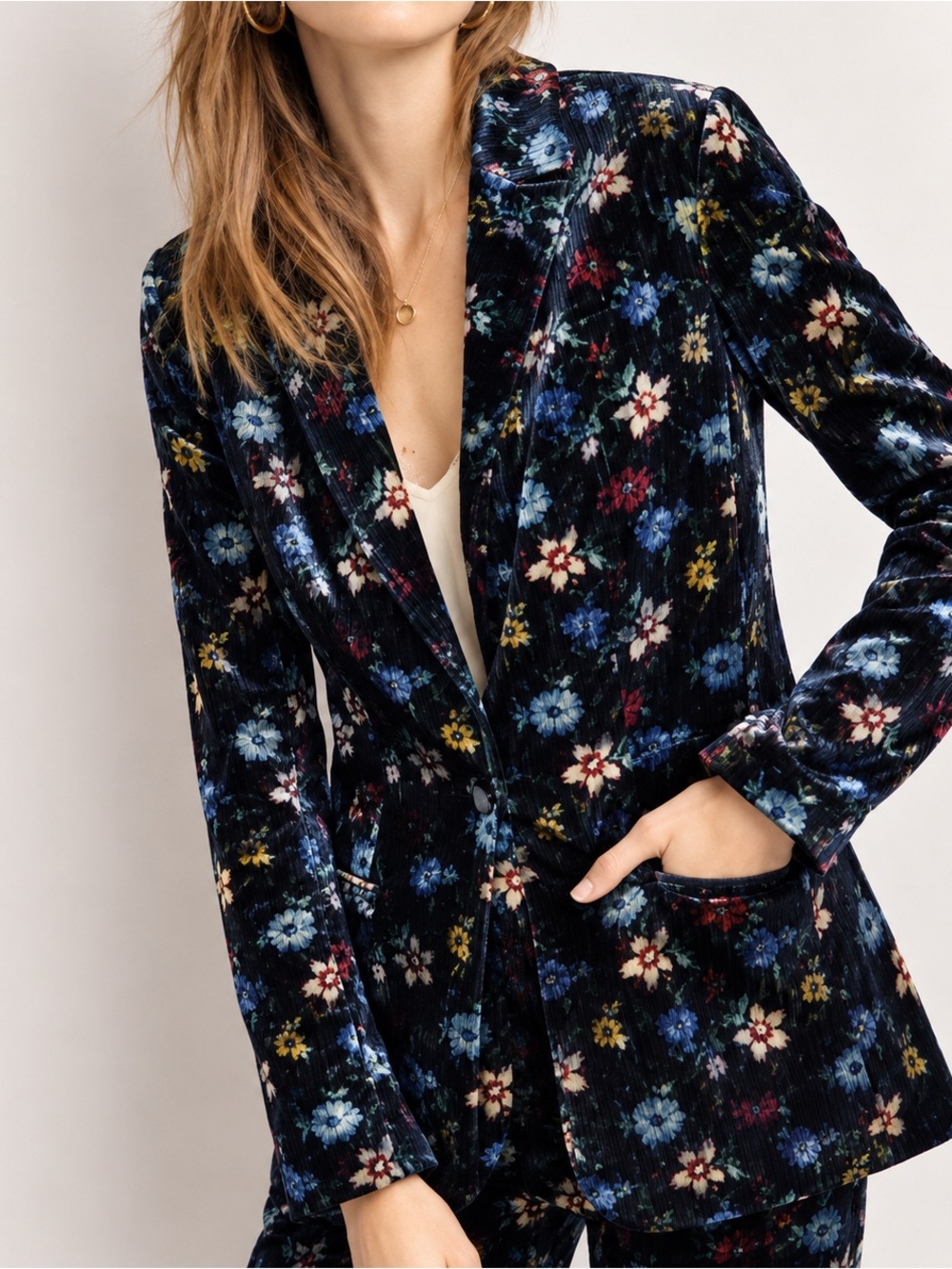 Anthropologie Ett:Twa Floral Velvet Blazer Black Multicolor Size 14